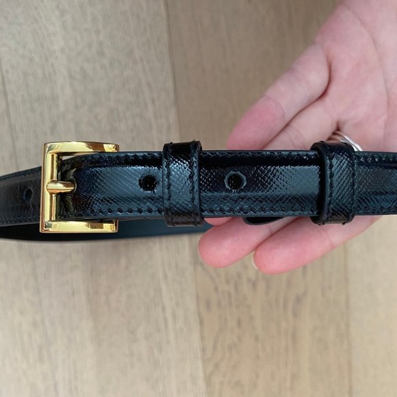 Prada Saffiano Leather Skinny Black Belt Size 36